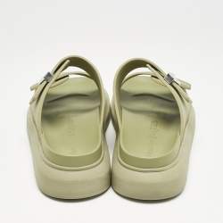 Alexander McQueen Green Rubber Logo Embossed Slide Sandals Size 40