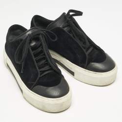 Alexander McQueen Black Velvet and Leather Lace Low Top Sneakers Size 38