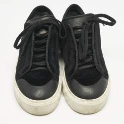 Alexander McQueen Black Velvet and Leather Lace Low Top Sneakers Size 38