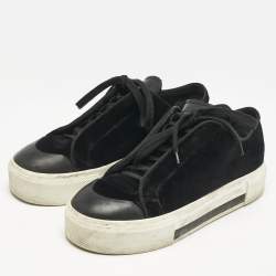 Alexander McQueen Black Velvet and Leather Lace Low Top Sneakers Size 38
