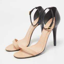 Alexander McQueen Beige/Black Leather Ankle Strap Sandals Size 37