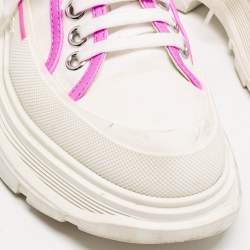 Alexander McQueen White/Neon Pink Canvas and Leather Slick Chunky Sneakers Size 38.5