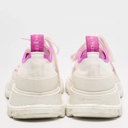 Alexander McQueen White/Neon Pink Canvas and Leather Slick Chunky Sneakers Size 38.5