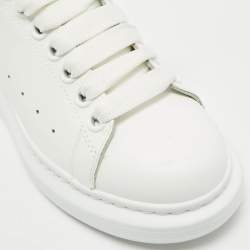 Pre Owned Alexander McQueen White/Pink Leather and Suede Larry Low Top Sneakers Size 35.5