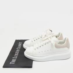 Pre Owned Alexander McQueen White/Pink Leather and Suede Larry Low Top Sneakers Size 35.5