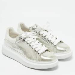 Alexander McQueen Silver Leather Oversized Lace Up Sneakers Size 40