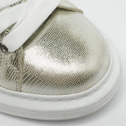 Alexander McQueen Silver Leather Oversized Lace Up Sneakers Size 40