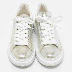 Alexander McQueen Silver Leather Oversized Lace Up Sneakers Size 40