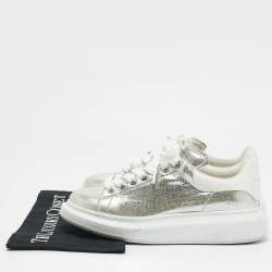 Alexander McQueen Silver Leather Oversized Lace Up Sneakers Size 40