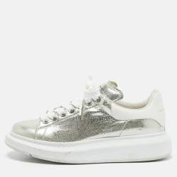 Alexander McQueen Silver Leather Oversized Lace Up Sneakers Size 40