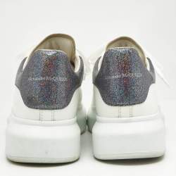 Alexander McQueen White Leather and Glitter Oversized Low Top Sneakers Size 39.5
