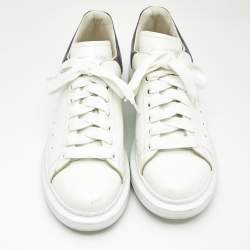 Alexander McQueen White Leather and Glitter Oversized Low Top Sneakers Size 39.5
