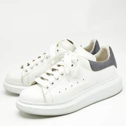 Alexander McQueen White Leather and Glitter Oversized Low Top Sneakers Size 39.5