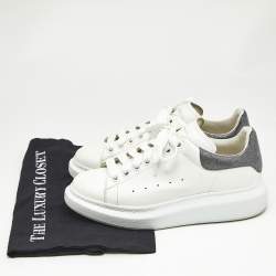 Alexander McQueen White Leather and Glitter Oversized Low Top Sneakers Size 39.5