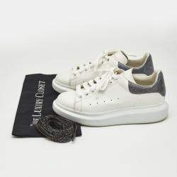 Pre Owned Alexander McQueen White Leather and Glitter Oversized Low Top Sneakers Size 39.5