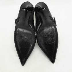 Pre Owned Alexander McQueen Black Leather and Mesh Punk Mules Size 38.5