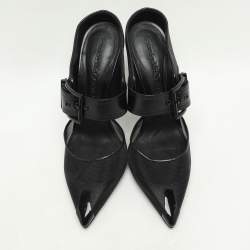 Pre Owned Alexander McQueen Black Leather and Mesh Punk Mules Size 38.5