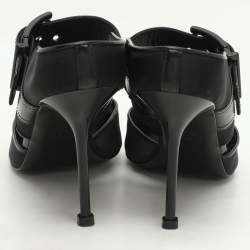 Pre Owned Alexander McQueen Black Leather and Mesh Punk Mules Size 38.5