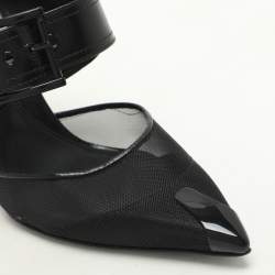 Pre Owned Alexander McQueen Black Leather and Mesh Punk Mules Size 38.5
