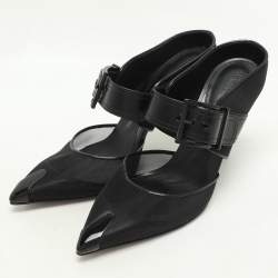 Pre Owned Alexander McQueen Black Leather and Mesh Punk Mules Size 38.5