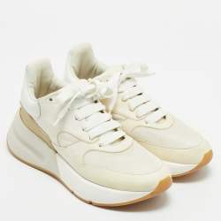 Alexander McQueen Cream/Off White Leather and Fabric Oversized Runner Sneakers Size 40