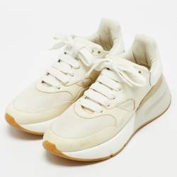 Alexander McQueen Cream/Off White Leather and Fabric Oversized Runner Sneakers Size 40