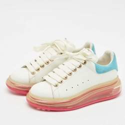 Pre Owned Alexander McQueen Blue/White Leather and Suede Oversized Lace Up Sneakers Size 35.5