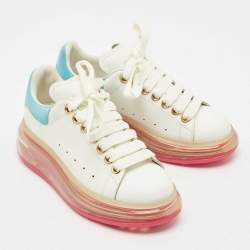 Pre Owned Alexander McQueen Blue/White Leather and Suede Oversized Lace Up Sneakers Size 35.5