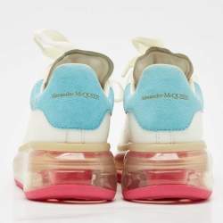 Pre Owned Alexander McQueen Blue/White Leather and Suede Oversized Lace Up Sneakers Size 35.5