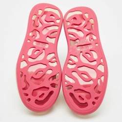 Pre Owned Alexander McQueen Blue/White Leather and Suede Oversized Lace Up Sneakers Size 35.5