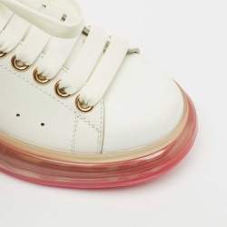 Pre Owned Alexander McQueen Blue/White Leather and Suede Oversized Lace Up Sneakers Size 35.5