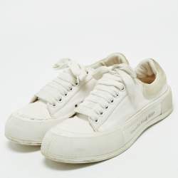 Pre Owned Alexander McQueen White Canvas and Rubber Tread Slick Sneakers Size 40