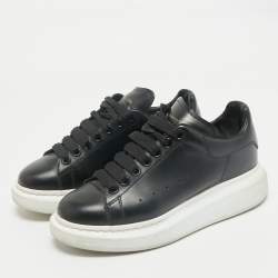 Pre Owned Alexander McQueen Black Leather Oversized Sneakers Size 37.5