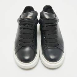 Pre Owned Alexander McQueen Black Leather Oversized Sneakers Size 37.5