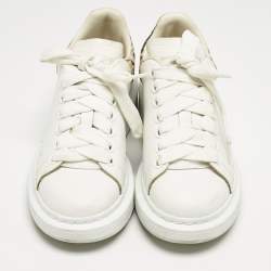 Alexander McQueen White/Beige Python Embossed Leather and Leather Oversized Sneakers Size 36