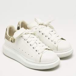 Alexander McQueen White/Beige Python Embossed Leather and Leather Oversized Sneakers Size 36