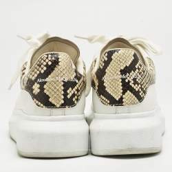 Alexander McQueen White/Beige Python Embossed Leather and Leather Oversized Sneakers Size 36