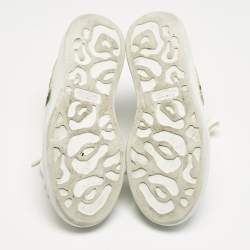Alexander McQueen White/Beige Python Embossed Leather and Leather Oversized Sneakers Size 36