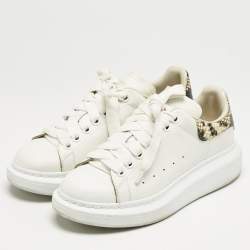 Alexander McQueen White/Beige Python Embossed Leather and Leather Oversized Sneakers Size 36