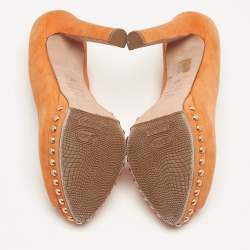 Alexander McQueen Orange Suede Skull Studded Peep Toe Pumps Size 37