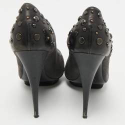 Pre Owned Alexander McQueen Black Leather Studded Platform Pumps Size 40