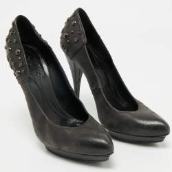 Pre Owned Alexander McQueen Black Leather Studded Platform Pumps Size 40