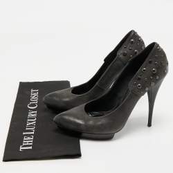 Pre Owned Alexander McQueen Black Leather Studded Platform Pumps Size 40