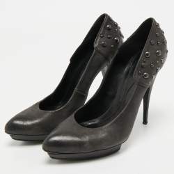 Pre Owned Alexander McQueen Black Leather Studded Platform Pumps Size 40