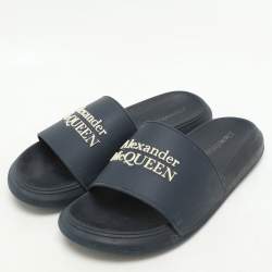 Alexander McQueen Navy Blue Rubber Flat Slides Size 37