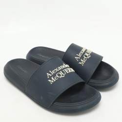 Alexander McQueen Navy Blue Rubber Flat Slides Size 37