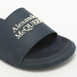 Alexander McQueen Navy Blue Rubber Flat Slides Size 37