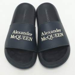 Alexander McQueen Navy Blue Rubber Flat Slides Size 37