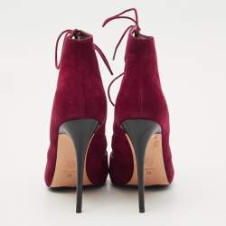 Alexander McQueen Burgundy Cut Out Suede Studded Ankle Booties Size 38