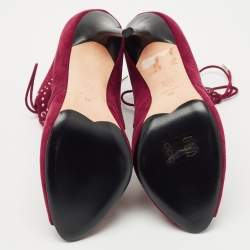 Alexander McQueen Burgundy Cut Out Suede Studded Ankle Booties Size 38